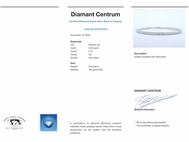 Witgouden armband briljant diamant - afbeelding 4 van  8