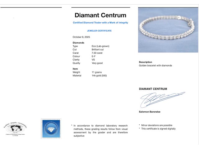 Witgouden armband met briljant geslepen diamanten 7.50 carat - afbeelding 3 van  6