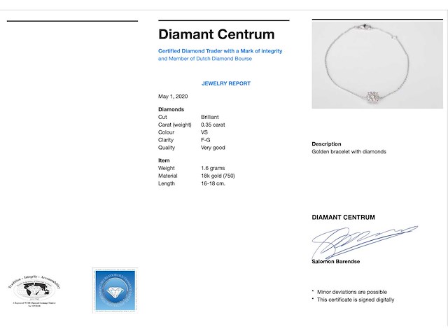 Witgouden armband met diamanten bedel - afbeelding 2 van  5