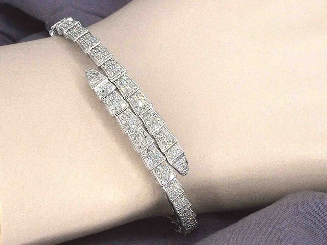Witgouden armband van serpent model met natuurlijke diamanten - afbeelding 3 van  6
