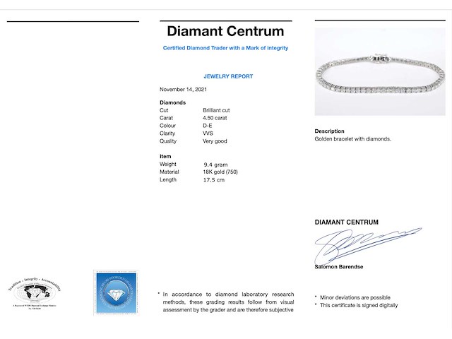 Witgouden armband volledig bezet met briljant geslepen diamanten 4.50 carat - afbeelding 3 van  9
