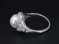 Witgouden art-deco ring met diamanten en orient parel - afbeelding 2 van  6
