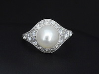 Witgouden art-deco ring met diamanten en orient parel - afbeelding 4 van  6