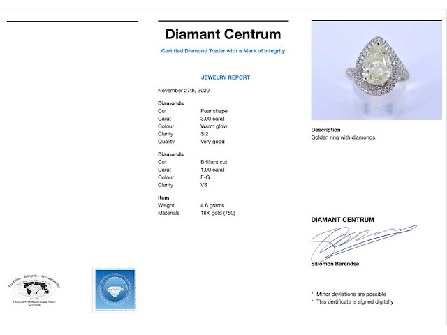 Witgouden bijzondere diamanten ring met pear shape diamant 3.00 carat - afbeelding 3 van  7