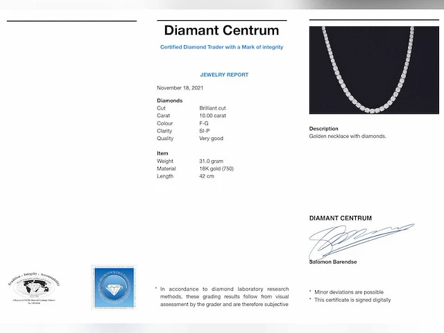 Witgouden collier diamant 10.00 ct - afbeelding 9 van  9