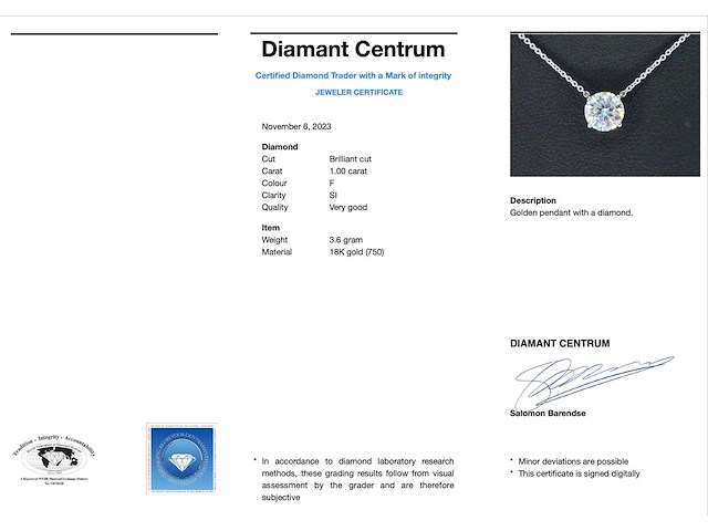 Witgouden collier met diamant 1.00 carat - afbeelding 3 van  6