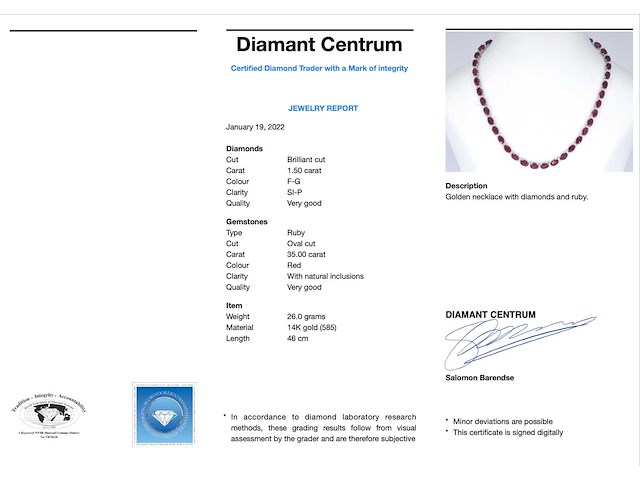 Witgouden collier met diamanten en robijn - afbeelding 2 van  9