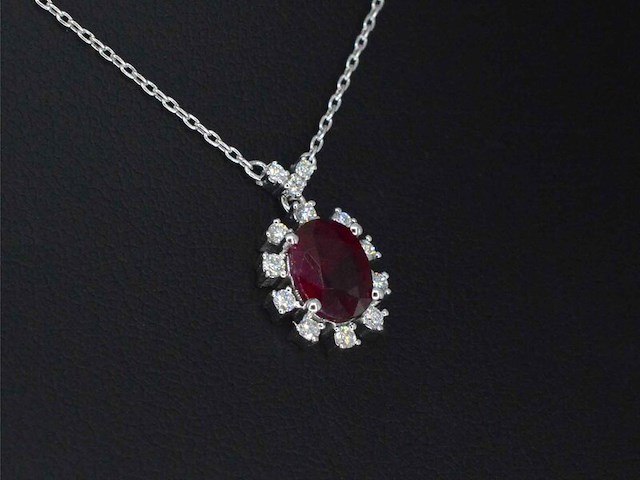Witgouden collier met diamanten en robijn - afbeelding 1 van  6