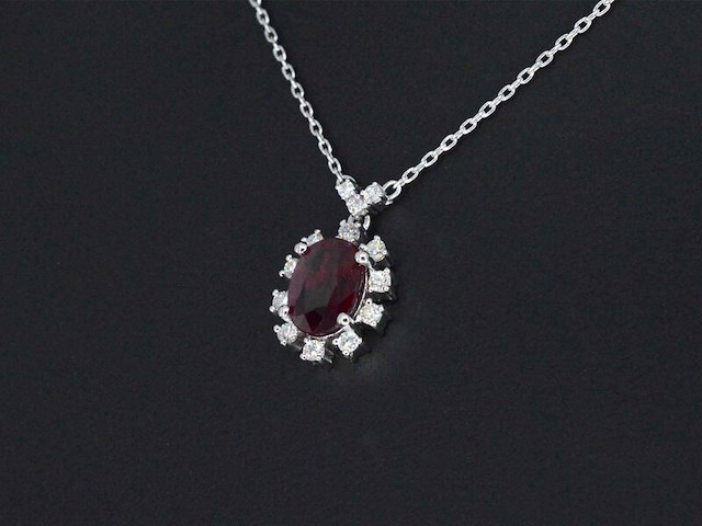 Witgouden collier met diamanten en robijn - afbeelding 3 van  6