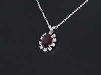 Witgouden collier met diamanten en robijn - afbeelding 3 van  6