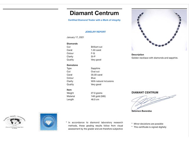 Witgouden collier met diamanten en saffier - afbeelding 3 van  9