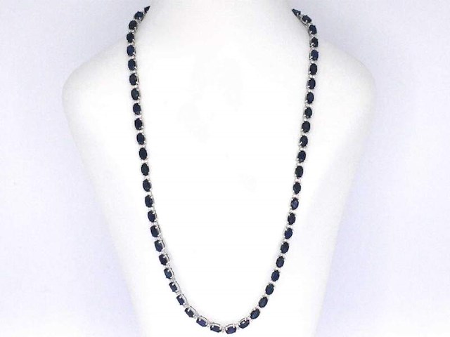Witgouden collier met diamanten en saffier - afbeelding 3 van  10