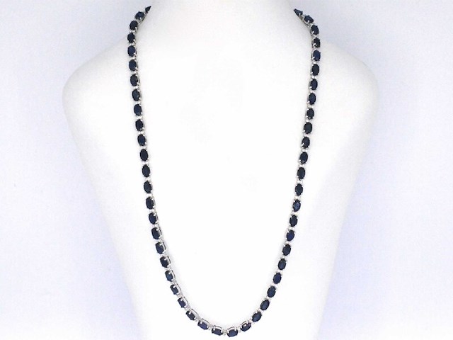Witgouden collier met diamanten en saffier - afbeelding 2 van  8