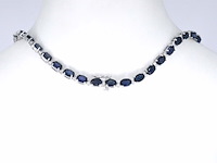 Witgouden collier met diamanten en saffier - afbeelding 7 van  8