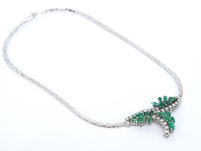 Witgouden collier met diamanten en smaragden - afbeelding 4 van  7