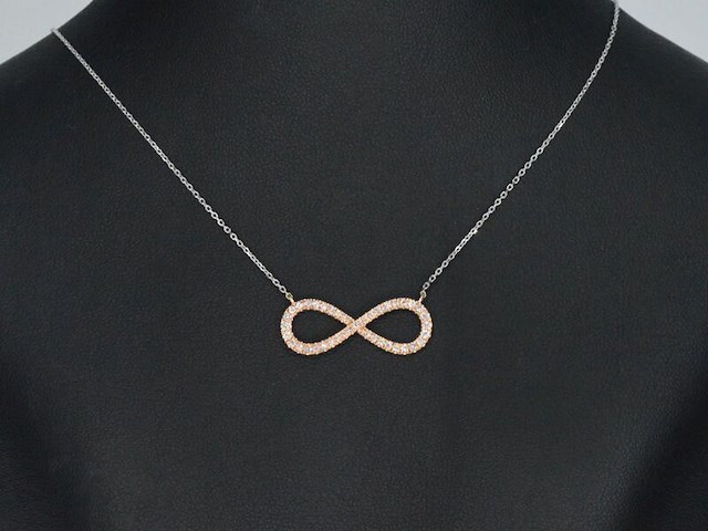 Witgouden collier met een rosegouden diamanten infinity hanger - afbeelding 2 van  9