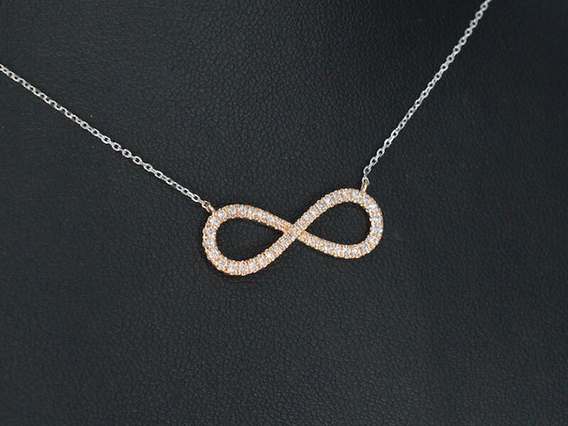 Witgouden collier met een rosegouden diamanten infinity hanger - afbeelding 4 van  9