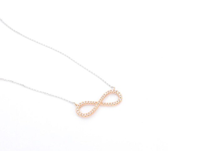 Witgouden collier met een rosegouden diamanten infinity hanger - afbeelding 6 van  9