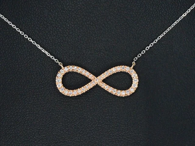 Witgouden collier met een rosegouden diamanten infinity hanger - afbeelding 1 van  9