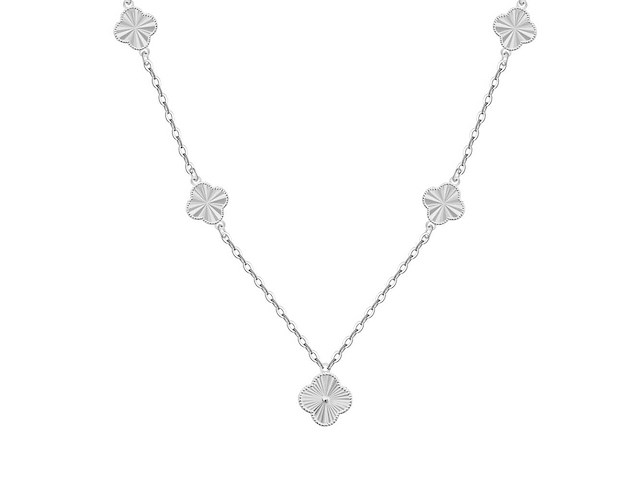 Witgouden collier met klaver design rhodium verguld - afbeelding 1 van  7
