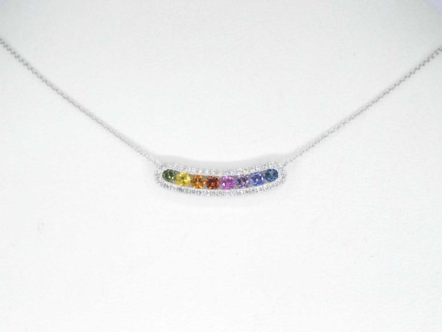 Witgouden collier met multicolour saffieren en diamanten - afbeelding 1 van  7
