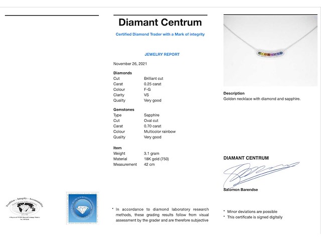 Witgouden collier met multicolour saffieren en diamanten - afbeelding 3 van  7