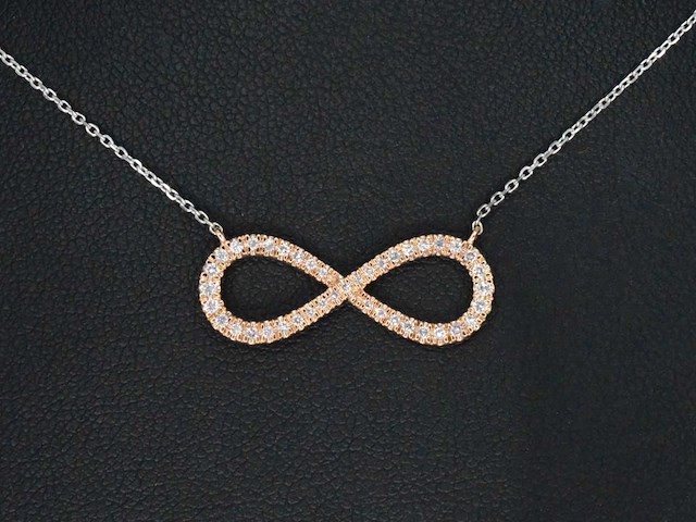 Witgouden collier met rosegouden infinity hanger diamant - afbeelding 1 van  8