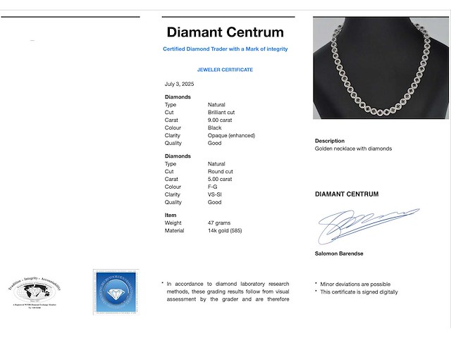 Witgouden collier met witte en zwarte diamanten 14.00 carat - afbeelding 3 van  8