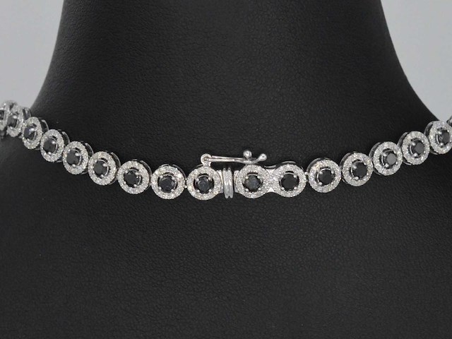 Witgouden collier met witte en zwarte diamanten 14.00 carat - afbeelding 6 van  8