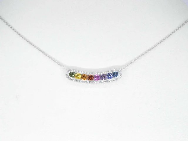 Witgouden collier multicolour saffier diamant - afbeelding 1 van  7