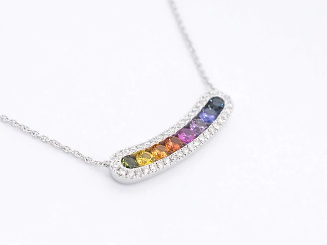Witgouden collier multicolour saffier diamant - afbeelding 5 van  7