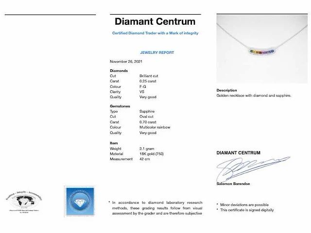 Witgouden collier multicolour saffier diamant - afbeelding 7 van  7