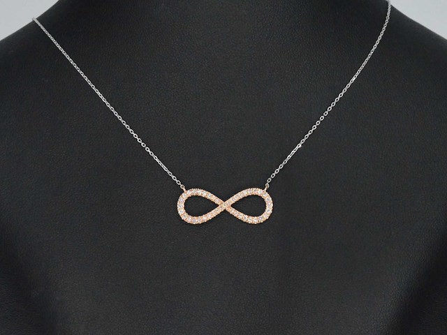 Witgouden collier rosegouden diamanten infinity hanger - afbeelding 2 van  8