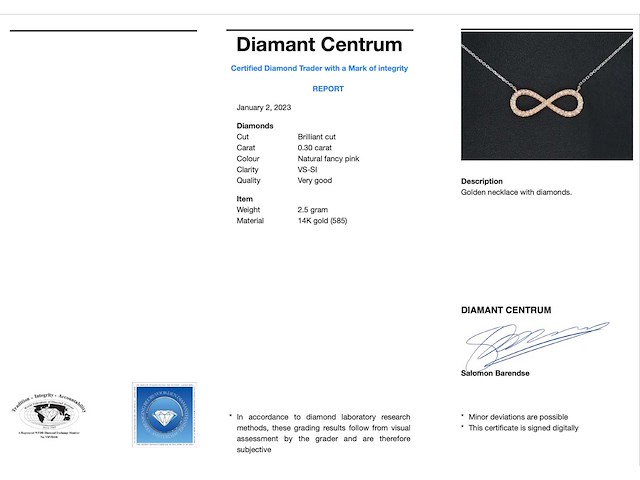 Witgouden collier rosegouden diamanten infinity hanger - afbeelding 3 van  8