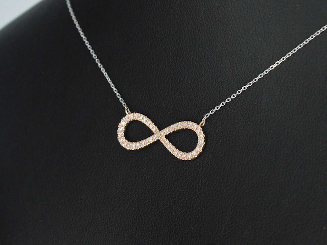Witgouden collier rosegouden diamanten infinity hanger - afbeelding 4 van  8