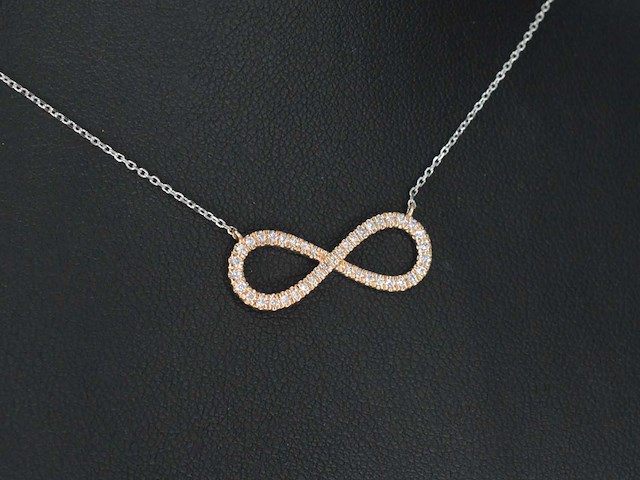 Witgouden collier rosegouden diamanten infinity hanger - afbeelding 5 van  8