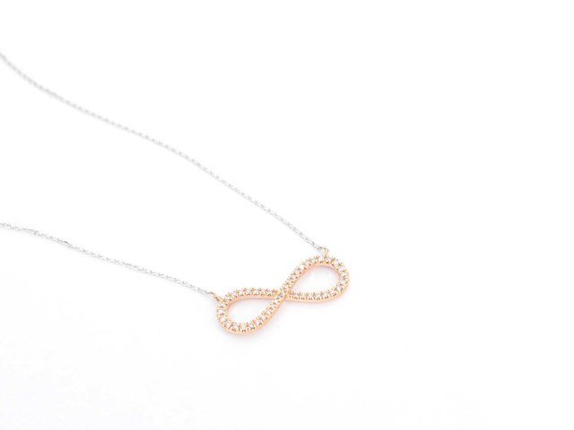 Witgouden collier rosegouden diamanten infinity hanger - afbeelding 7 van  8