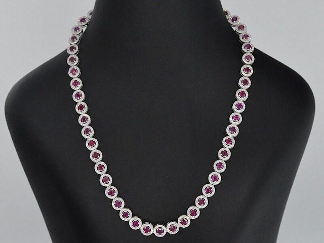Witgouden collier volledig met natuurlijke witte diamanten en robijnen 15.00 carat - afbeelding 1 van  11