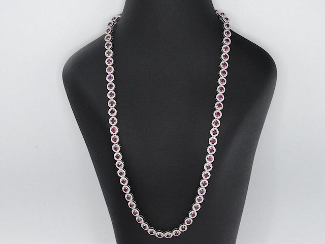 Witgouden collier volledig met natuurlijke witte diamanten en robijnen 15.00 carat - afbeelding 4 van  11