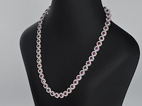 Witgouden collier volledig met natuurlijke witte diamanten en robijnen 15.00 carat - afbeelding 5 van  11