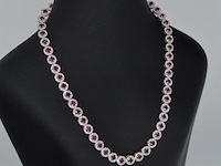 Witgouden collier volledig met natuurlijke witte diamanten en robijnen 15.00 carat - afbeelding 6 van  11