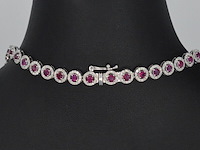 Witgouden collier volledig met natuurlijke witte diamanten en robijnen 15.00 carat - afbeelding 7 van  11