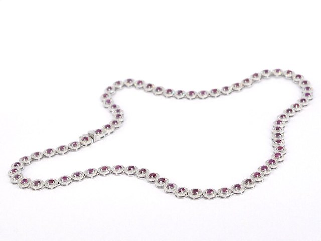 Witgouden collier volledig met natuurlijke witte diamanten en robijnen 15.00 carat - afbeelding 8 van  11