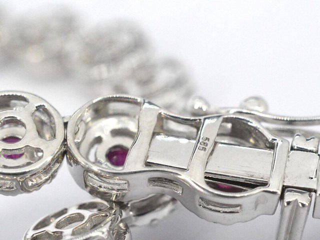 Witgouden collier volledig met natuurlijke witte diamanten en robijnen 15.00 carat - afbeelding 11 van  11