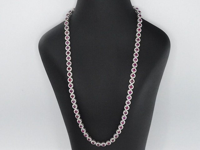 Witgouden collier volledig met witte diamanten en robijnen 15.00 carat - afbeelding 4 van  11
