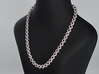 Witgouden collier volledig met witte diamanten en robijnen 15.00 carat - afbeelding 5 van  11