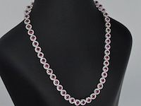 Witgouden collier volledig met witte diamanten en robijnen 15.00 carat - afbeelding 6 van  11
