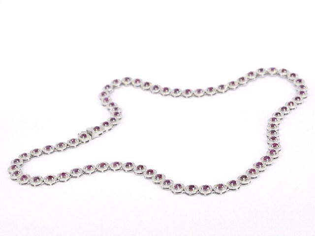 Witgouden collier volledig met witte diamanten en robijnen 15.00 carat - afbeelding 8 van  11