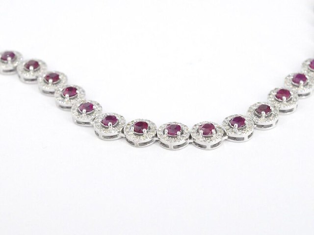 Witgouden collier volledig met witte diamanten en robijnen 15.00 carat - afbeelding 10 van  11