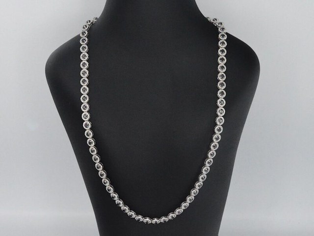 Witgouden collier volledig met witte en zwarte diamanten 14.00 carat - afbeelding 2 van  9